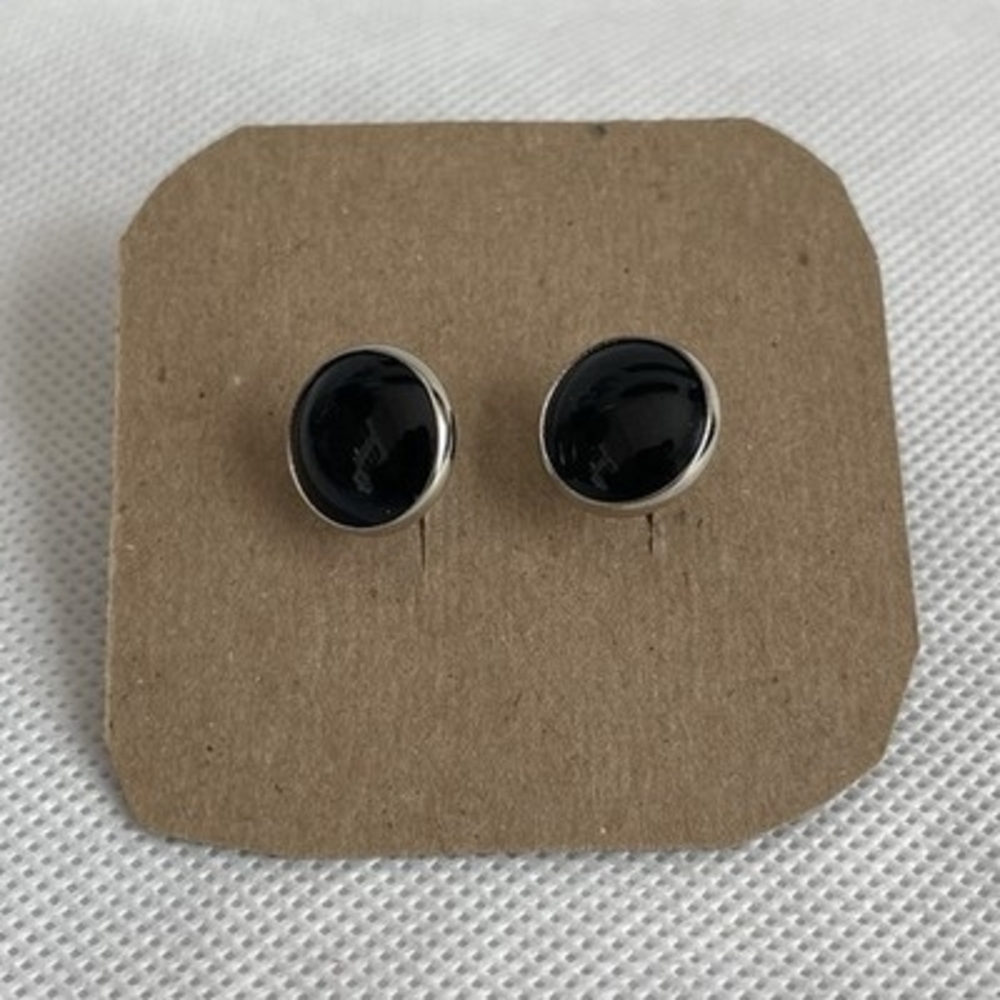 Pioneer Black Onyx 0.5" Cabochon Stud Cufflinks Mens Formal Accessories EXC - Picture 2 of 3